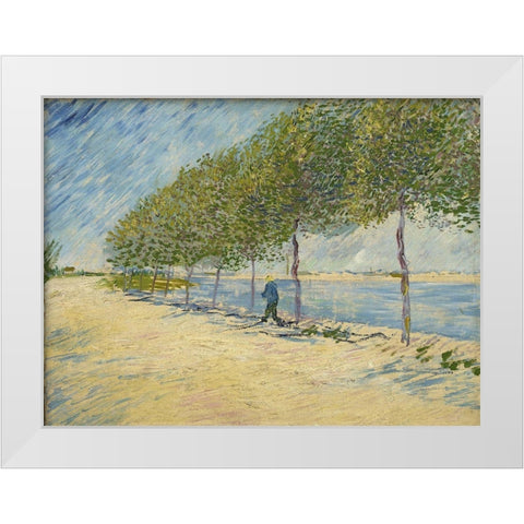 Along the Seine White Modern Wood Framed Art Print by van Gogh, Vincent