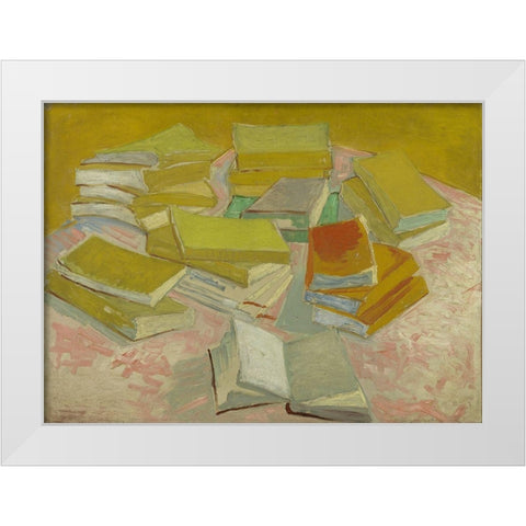 Piles of French novels White Modern Wood Framed Art Print by van Gogh, Vincent
