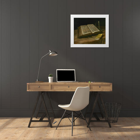 Still life with Bible White Modern Wood Framed Art Print by van Gogh, Vincent