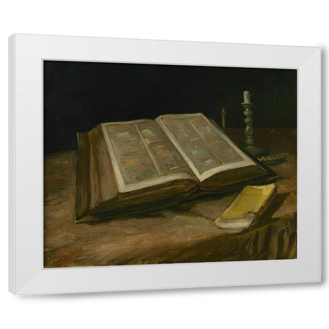 Still life with Bible White Modern Wood Framed Art Print by van Gogh, Vincent