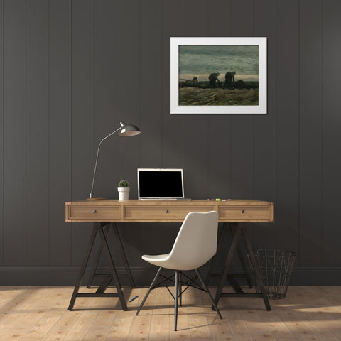 Two women on the heath White Modern Wood Framed Art Print by van Gogh, Vincent