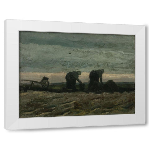 Two women on the heath White Modern Wood Framed Art Print by van Gogh, Vincent