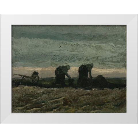 Two women on the heath White Modern Wood Framed Art Print by van Gogh, Vincent