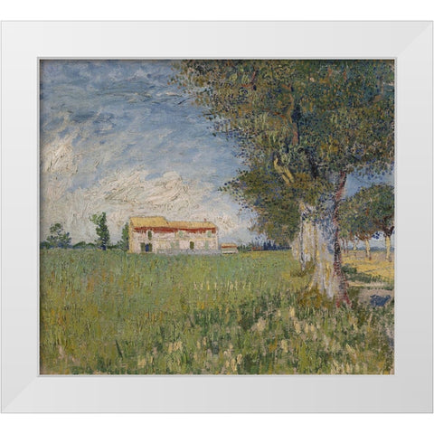 Farmhouse in a wheat field White Modern Wood Framed Art Print by van Gogh, Vincent