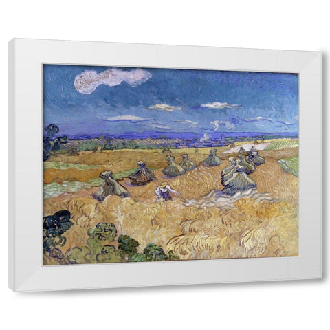 Wheat Stacks with Reaper White Modern Wood Framed Art Print by van Gogh, Vincent