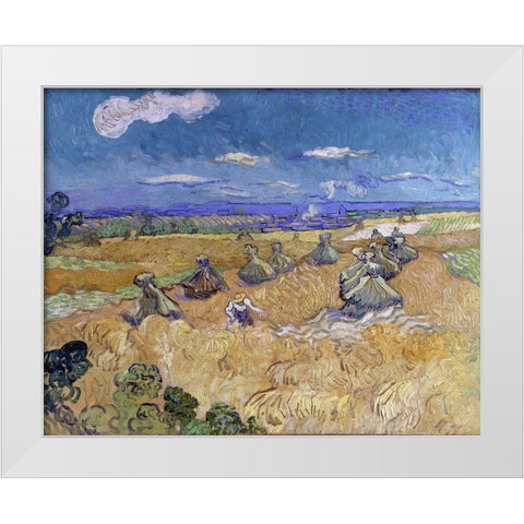 Wheat Stacks with Reaper White Modern Wood Framed Art Print by van Gogh, Vincent