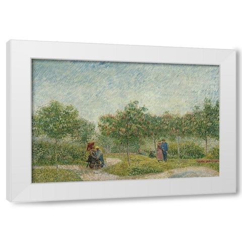 Garden in Montmarte with lovers White Modern Wood Framed Art Print by van Gogh, Vincent
