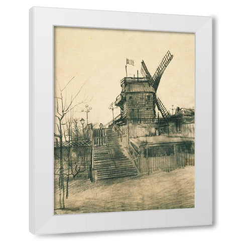 Moulin de la Galette White Modern Wood Framed Art Print by van Gogh, Vincent