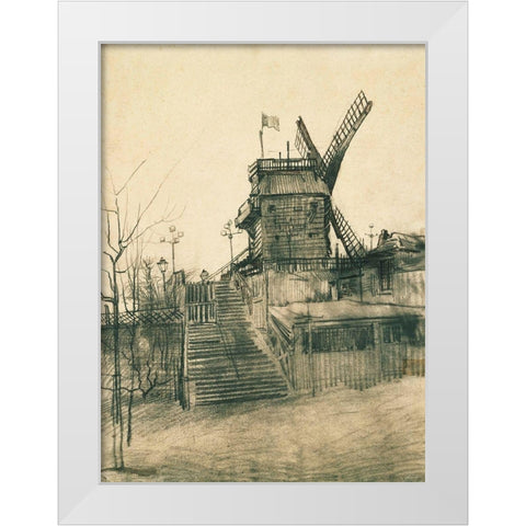 Moulin de la Galette White Modern Wood Framed Art Print by van Gogh, Vincent