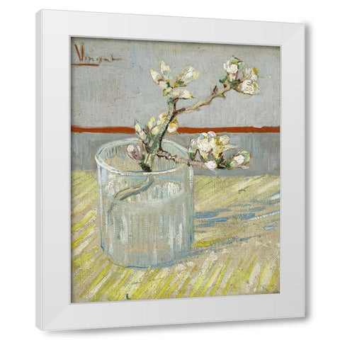 Sprig of flowering almond in a glass White Modern Wood Framed Art Print by van Gogh, Vincent