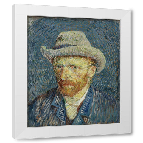 Self-portrait with grey felt hat White Modern Wood Framed Art Print by van Gogh, Vincent