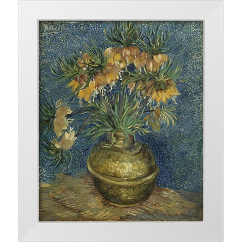 Imperial Fritillaries in a Copper Vase White Modern Wood Framed Art Print by van Gogh, Vincent