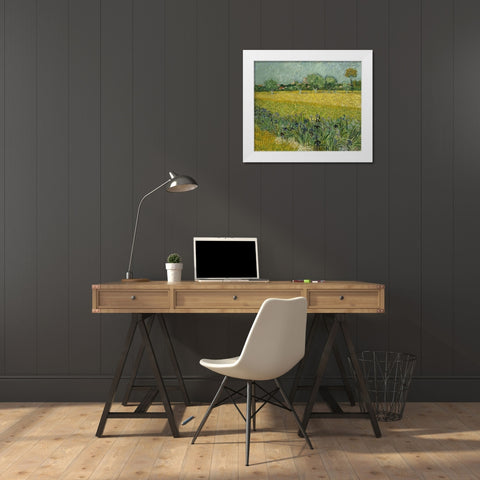 Field with flowers near Arles White Modern Wood Framed Art Print by van Gogh, Vincent