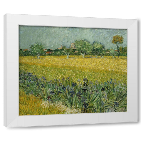 Field with flowers near Arles White Modern Wood Framed Art Print by van Gogh, Vincent