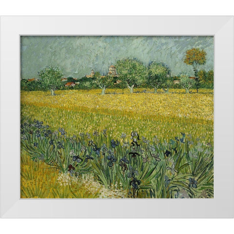 Field with flowers near Arles White Modern Wood Framed Art Print by van Gogh, Vincent