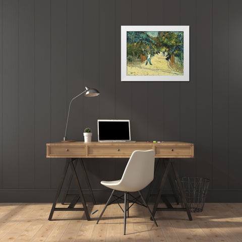 Entrance to the Public Gardens in Arle White Modern Wood Framed Art Print by van Gogh, Vincent