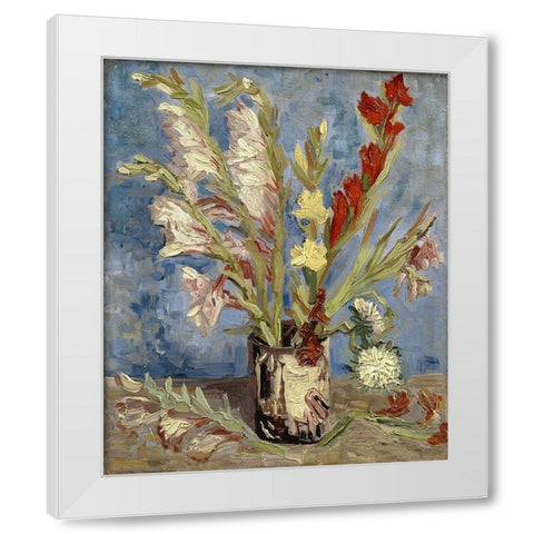 Vase with gladioli and China asters White Modern Wood Framed Art Print by van Gogh, Vincent
