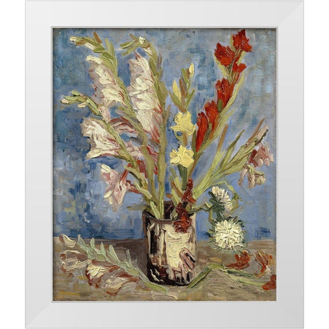 Vase with gladioli and China asters White Modern Wood Framed Art Print by van Gogh, Vincent