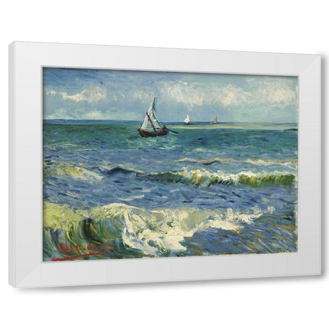 Seascape near Les Saintes-Maries-de-la-Mer White Modern Wood Framed Art Print by van Gogh, Vincent