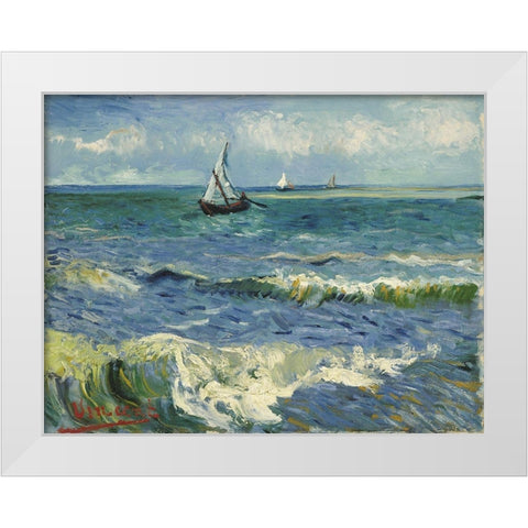 Seascape near Les Saintes-Maries-de-la-Mer White Modern Wood Framed Art Print by van Gogh, Vincent