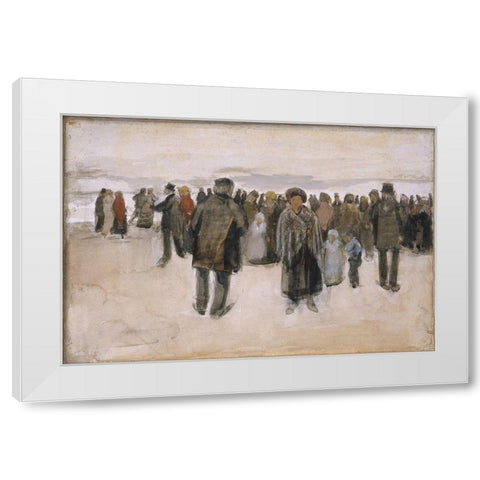 Beach at Scheveningen White Modern Wood Framed Art Print by van Gogh, Vincent