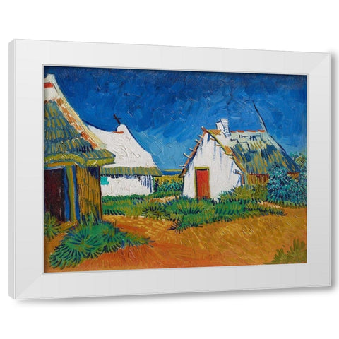 Three white cottages in Saintes-Maries White Modern Wood Framed Art Print by van Gogh, Vincent