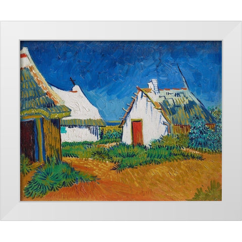 Three white cottages in Saintes-Maries White Modern Wood Framed Art Print by van Gogh, Vincent