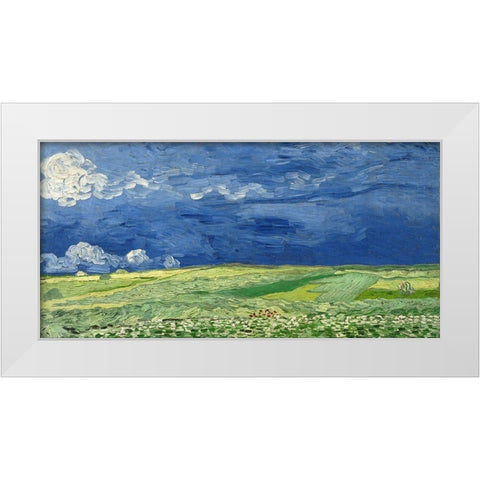 Wheatfield Under Thunderclouds White Modern Wood Framed Art Print by van Gogh, Vincent