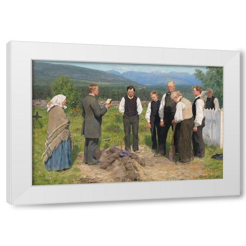 Peasant burial White Modern Wood Framed Art Print by Werenskiold, Erik
