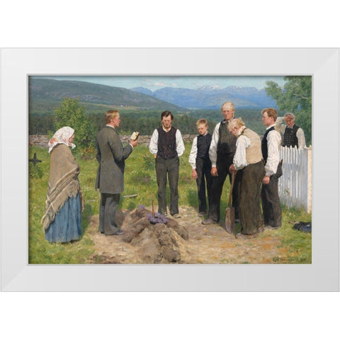 Peasant burial White Modern Wood Framed Art Print by Werenskiold, Erik