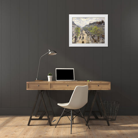 Boulevard Montmartre, Spring White Modern Wood Framed Art Print by Pissarro, Camille