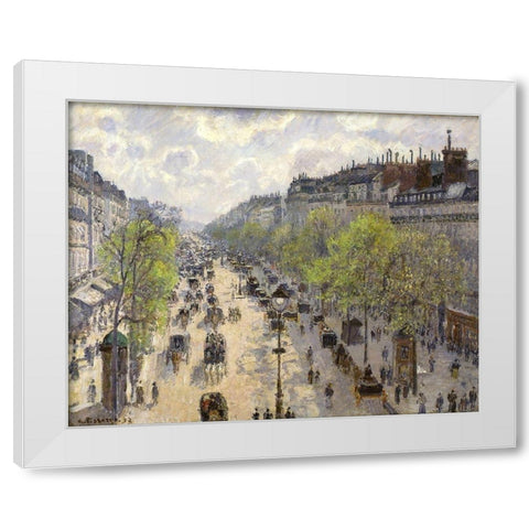 Boulevard Montmartre, Spring White Modern Wood Framed Art Print by Pissarro, Camille