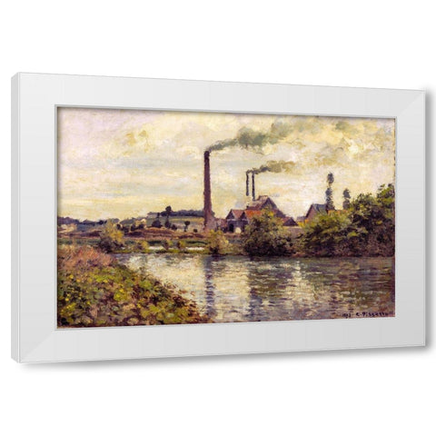 The Factory at Pontoise White Modern Wood Framed Art Print by Pissarro, Camille