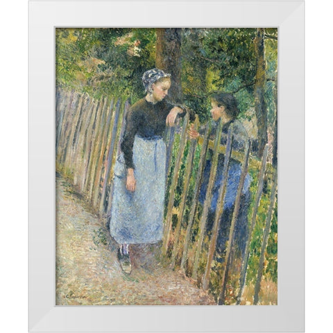 Conversation White Modern Wood Framed Art Print by Pissarro, Camille