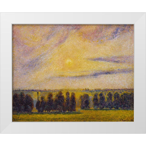 Sunset at Eragny White Modern Wood Framed Art Print by Pissarro, Camille