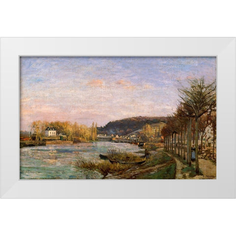 The Seine at Bougival White Modern Wood Framed Art Print by Pissarro, Camille