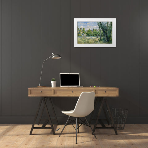 Sunlight on the Road, Pontoise White Modern Wood Framed Art Print by Pissarro, Camille