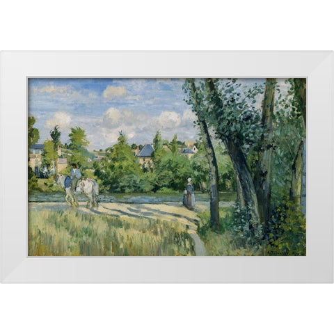 Sunlight on the Road, Pontoise White Modern Wood Framed Art Print by Pissarro, Camille