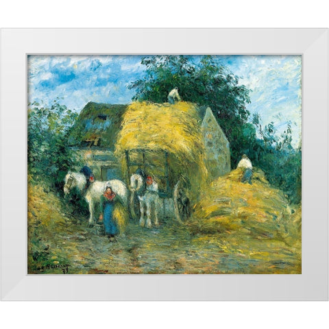 The Hay Cart, Montfoucault White Modern Wood Framed Art Print by Pissarro, Camille