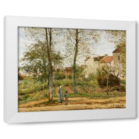 Houses at Bougival White Modern Wood Framed Art Print by Pissarro, Camille