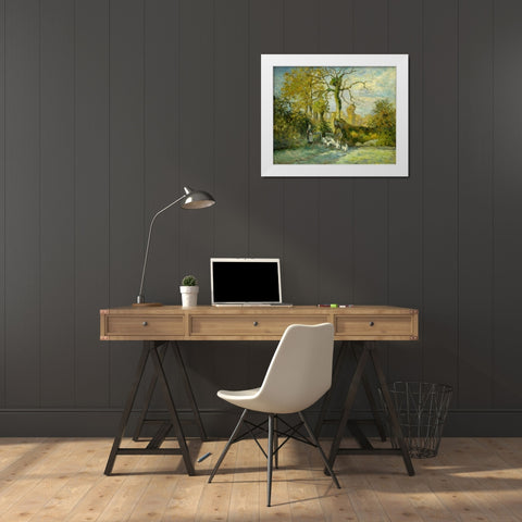 The Goose Girl at MontfoucaultÂ  White Modern Wood Framed Art Print by Pissarro, Camille
