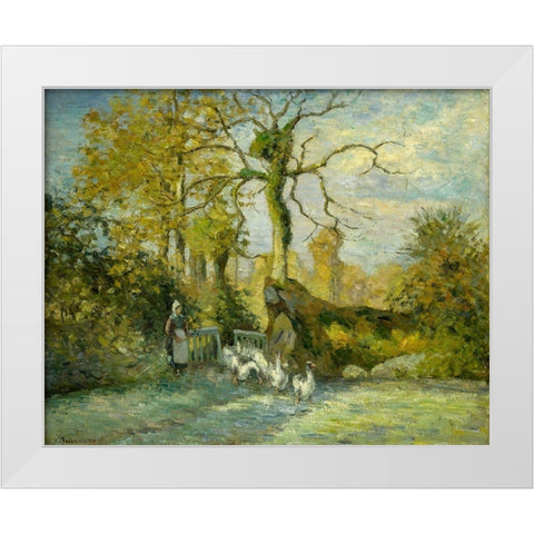 The Goose Girl at MontfoucaultÂ  White Modern Wood Framed Art Print by Pissarro, Camille