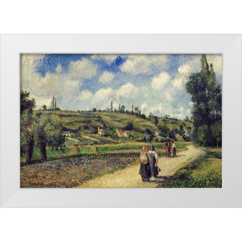 Landscape near Pontoise, the Auvers Road, 1881 White Modern Wood Framed Art Print by Pissarro, Camille