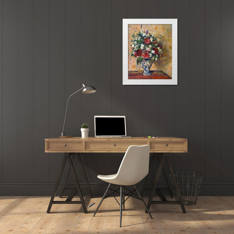 Still life with peonies and mock orange White Modern Wood Framed Art Print by Pissarro, Camille