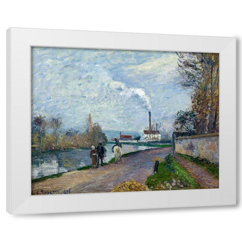 The Oise near Pontoise in Grey Weather White Modern Wood Framed Art Print by Pissarro, Camille