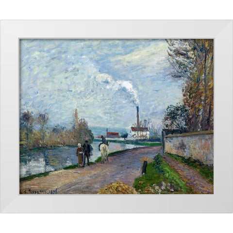 The Oise near Pontoise in Grey Weather White Modern Wood Framed Art Print by Pissarro, Camille