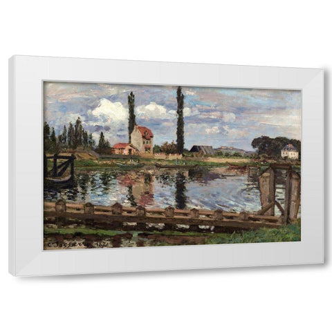 Banks of the Seine at Port Marly White Modern Wood Framed Art Print by Pissarro, Camille