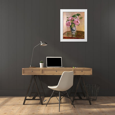 Bouquet of Pink Peonies White Modern Wood Framed Art Print by Pissarro, Camille