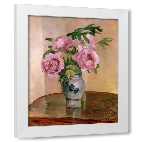 Bouquet of Pink Peonies White Modern Wood Framed Art Print by Pissarro, Camille