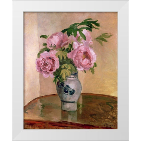 Bouquet of Pink Peonies White Modern Wood Framed Art Print by Pissarro, Camille